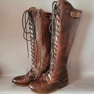 Bed Stu Brown Leather Lace-Up Knee-High Boots